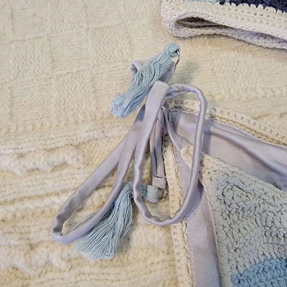 Suboo Crochet Chevron Bikini Set Blue size Large - Picture 6 of 9